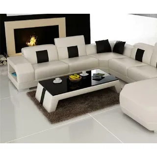 JV Möbel Weißer luxus Glastisch Wohnzimmermöbel - Weiß