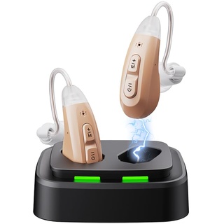 JINGHAO Geräusch Verstärker, Klang-Verstärker für hinter Ohr – Ear Enhancer, Hochwertige Surround-Noise-Unterstützung USB Ladestation (Beige)