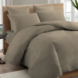 Pizuna 600 Fadenzahl aus Baumwolle Bettwäsche Einfach Taupe,100% Langstaple Baumwolle Bettbezug und Kissenbezug, 100% Baumwolle Mako Satin 2-Teilig Bettwäscheset 135x200 + 80x80 Mako Satin