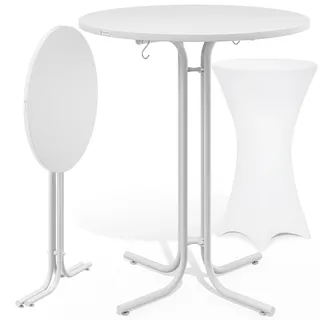 Stehtisch Weiß 110x70cm + Stehtischhusse Weiß Ø70cm