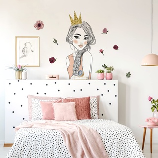 WandSticker4U®- Wandtattoo Teenager PRINZESSIN I Wandbilder: 58x47 cm I Wand Aufkleber Wandsticker Jugendzimmer Mädchen Girl Disney Princess Krone Blumen Deko Jugendliche COOL