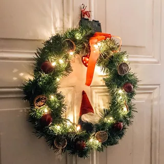 Türkranz LED beleuchtet Deko Ø 60 cm grün Weihnachten Winter Batterie 6h-Timer - Grün