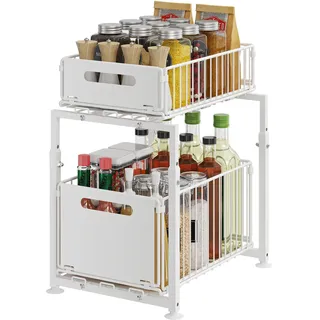 YunNasi Unterschrank Organizer küchenschrank mit 2 Etagen küchenregal Arbeitsplatte Metall Unterspüle für Badezimmer (Weiß, Modell-A)