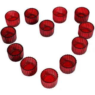 VOHO Roter Kerzenhalter für Tischdekoration, Teelichthalter, Set mit 12 Stück, für kleine Teelichter, Votivkerzenhalter aus Glas, für Valentinstag, Weihnachten (5,1 x 3,6 cm)