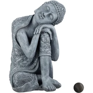 Relaxdays Buddha Figur geneigter Kopf 60 cm Hellgrau