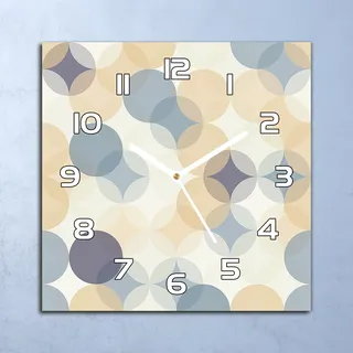 Deko Glasuhr Wanduhr 30x30 Retro Kreise Muster Quarz Küchenuhr Bürouhr - Beige
