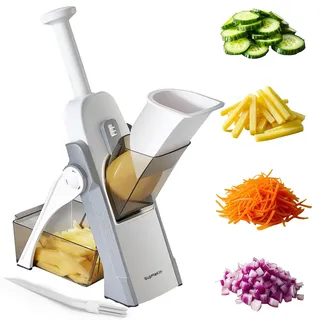 SupMakin Gemüseschneider, Once for All Verstellbar Gemüsehobel Genius Mandoline Vegetable Slicer Kartoffelschneider Zwiebelschneider Grey