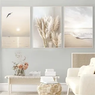 SWECOMZE 3er Poster Set Wohnzimmer - Bilder Deko Schlafzimmer - Sonnenuntergang Strand Stilvolle Wandbilder - ohne Bilderrahmen (50 x 70 cm)