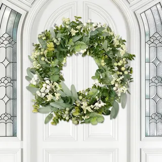 Eukalyptus Türkranz Ostern Frühling 46 cm,Wetterfester Kranz für Haustür,Fenster,Wand oder Tisch,für Frühlingskranz Außen