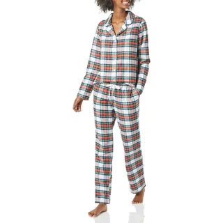 Amazon Essentials Damen-Pyjama-Set aus Flanell, langärmelig, Knopfleiste vorne, rotes Schottenkaro, Größe XL