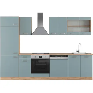 Vicco Küchenzeile R-Line Blau-Grau/Goldkraft Eiche 300 cm ohne Ap , Holzwerkstoff , Küchenblock,Rechteckig , 300x81.6x46 cm , Küchen, Küchenzeilen & Küchenblöcke, Küchenzeilen, Küchenzeilen ohne Geräte