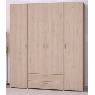 Kleiderschrank "Enjour" in Eiche Drehtürenschrank 4-türig 160 cm, 6 Wäschefächer - Naturbelassen
