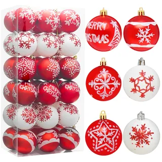 Joiedomi 36 Stück Weihnachtskugeln Ornamente, Deluxe bruchsichere Weihnachtsschmuck für Feiertage, Partydekoration, Baumschmuck und besondere Anlässe (Rot/Weiß)