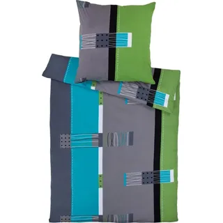 Erwin Müller Bettwäsche, Bettgarnitur, Kissenbezug Mako-Jersey grün-blau-grau Größe 80x80 cm) - bügelfrei, einlaufsicher, mit praktischem Reißverschluss