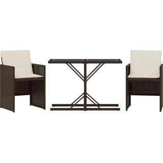 vidaXL 3-tlg. Bistro-Set mit Kissen Braun Poly Rattan - Braun
