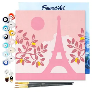 Figured'Art Mini Malen Nach Zahlen Erwachsene Mit Rahmen 20x20cm Kleines Format - Paris in der Sonne - Paint by Numbers Basteln DIY Bastelset Leinwand gespannt auf Holzrahmen