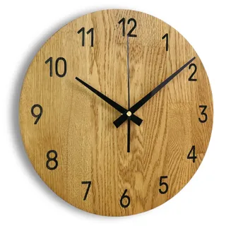SENTOP Wanduhr für die Wand MAS002 aus Echtem Eichenholz, Runde, Farbe Eiche - Bernstein,40x40x2 cm, 1800 g
