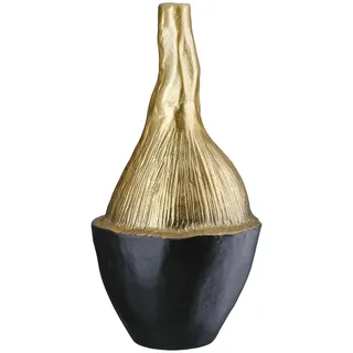 GILDE Vase Prero aus Aluminium - rund - strukturiert - goldfarben/schwarz - Höhe 36cm x Ø 18 cm - wasserdichte Blumenvase