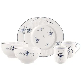 Villeroy & Boch Geschirr-Set "Frühstücks-Set Vieux Luxembourg 6er Set weiß-blau" Spülmaschinengeeignet, Mikrowellengeeignet, weiß, blau