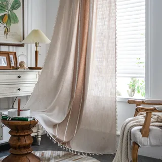 Sutuo Home Boho-Vorhänge für Schlafzimmer, Esszimmer, halbverdunkelnd, Leinen, Bauernhaus, Shabby-Chic-Quasten, Fensterbehandlung, Bohemian-Stickerei, Vorhang, Stangentasche, 1 Paneel (B x L), 132,1 x
