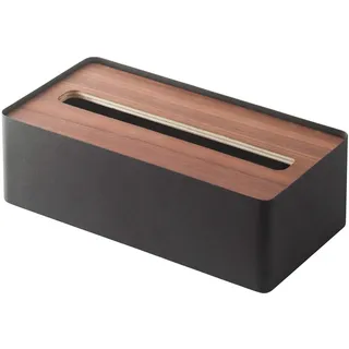 Yamazaki 7729 RIN Taschentuchbox mit Deckel, schwarz, Holz/Stahl, minimalistisch, 26 x 13 x 8.2 cm