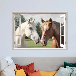 SUPERDANT Wandtattoo Pferde Vor Dem Fenster Tier Wandsticker Groß Farbenfroh Pferd Wandaufkleber Pferd Kunstwandbild Vinyl Wandsticker Schlafzimmer Wohnzimmer Dekoration Wandkunst Wandbild