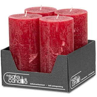 DecoLite: Stumpenkerzen Rustik 4er Set 140x70 mm | Selbstverlöschend Safe Candle | Durchgefärbt RAL-zertifiziert | Brenndauer ca. 69h | Made in Germany | Rustik Deko Kerzen (rot)