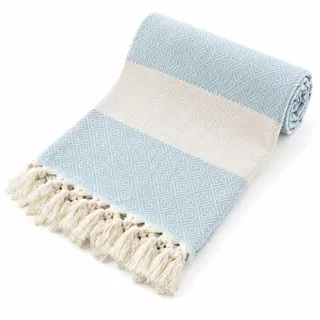 Turkish Beach Towel Peshtemal 100% Cotton Quick Dry Boho Decor Camping Blanket (Baby Blue)