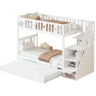 Okwish Etagenbett Okwish 90 x 200 cm Kiefer massiv weiß Stern