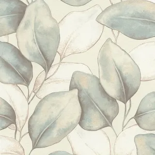 Rasch Vliestapete Große Blätter 'Incanto' - Vinyl-Tapete Botanisch in Grau Gold für ein natürliches Wohnambiente - Robust und Abwaschbar - 10,05 m x 0,53 m