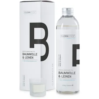 CLEANATICS Baumwoll-Waschmittel für Babyprodukte aus Musselin, Stoffwindeln, Spucktücher, Bettschlange - Konzentrat für Buntwäsche, Leinenhosen, Leinenhemd, Hanffasern, Ramie & Cotton (250 g)
