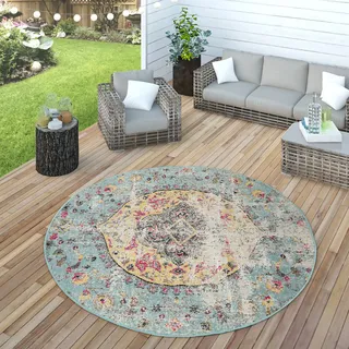 Paco Home Modern Orient Print Outdoor-Teppich Ø 160 cm Türkis