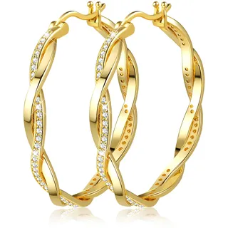 MILACOLATO Ohrringes Silber 925 für Damen Twisted Creolen Ohrringe Creolen 925 Silber & Gold Klein Mittel Groß Ohrringe Sparkly Cubic Zirkonia Leichtgewicht Mode Hypoallergene Ohrringe Für Damen