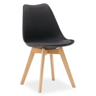Essstuhl Schwarz Schalenstuhl Kunststoff Holzbeine Esszimmerstuhl Küchenstuhl Skandinavisch - Schwarz