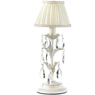 Kristall-Tischleuchte , Weiß , Metall, Glas, Textil , 40 cm , Lampen & Leuchten, Innenbeleuchtung, Tischlampen, Tischlampen