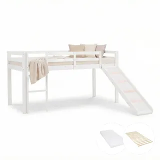 Homestyle4u Hochbett 90/200 weiß mit Rutsche , Weiß , Holz , Babymöbel & Kindermöbel, Kinderzimmer & Jugendzimmer, Kinderbetten, Hochbetten