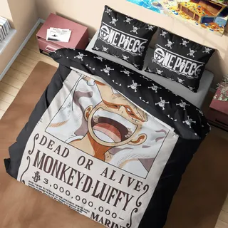 Get Trend One Piece Kinderbettwäsche 200x200 cm, Wendbare Bettwäsche Kinder & Teens, Ruffy Kissen- & Deckenbezug, Anime Geschenke für Jungs (Mehrfarbig One Piece, Doppel)