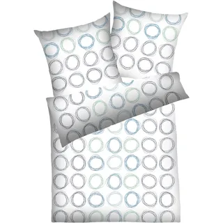 Bettwäsche DYCKHOFF "Strichkreise", blau, B/L: 135cm x 200cm, 1 Stk., 1 Stk., Frottee, B/L: 80cm x 80cm, 2 Stk., Frottee, Obermaterial: 75% Baumwolle, 25% Polyester, Bettwäsche, Bettwäsche, aus Weichfrottier