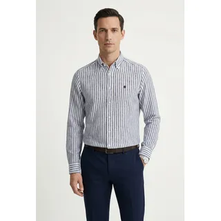 Leinenhemd BOSS "LIAM", Herren, Gr. L, N-Gr, blau (dunkelblau404), Web, Obermaterial: 100% Leinen, unifarben, regular fit hüftbedeckend, 1-Knopf-Manschette mit Schlitz, Hemden Leinenhemd, 100% Leinen Premium Sommerhemd, Button-Down-Kragen, regular fit