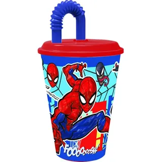 Tataway Spiderman-Trinkbecher 430 ml mit Strohhalm — Kinderbecher mit Deckel, starrem Strohhalm und Marvel-Grafik, perfekt für Schule, Sport, Snacks und Freizeit