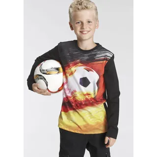 Langarmshirt KIDSWORLD "FUSSBALL", Jungen, Gr. 140/146, schwarz, Single Jersey, Obermaterial: 100% Baumwolle. Obermaterial Vorderteil: 100% Polyester, bedruckt, Basic, Rundhals, Shirts Langarmshirt, Langarm, Basic-Passform, bedruckt, Rundhalsausschnitt