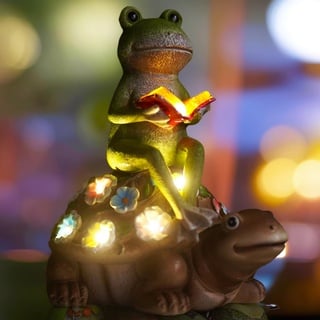 Yeomoo Solar Frosch Reiten Schildkröte Figuren Gartendeko für Draußen – mit Blumen LED Solarlampen für Außen Lustige Garten Deko Geschenke für Frauen/Mum/Männer Zimmer Feengarten Kinder Dekoration