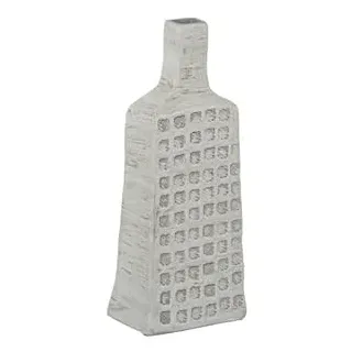 DRW Bodenvase in Flaschenform, Keramik, Sandweiß, 40 x 16 x 10 cm