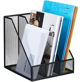 Relaxdays Stehsammler, A4, 3 Fächer, Mesh-Design, HBT: 26 x 24 x 26 cm, Büro & Home-Office, Stehordner, Metall, schwarz
