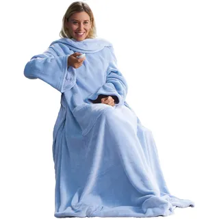 CELINATEX TV-Decke mit Ärmeln und Fußtasche Flauschige Kuscheldecke 150 x 180 cm hell blau Mikrofaser Fleece Soft Oeko-TEX