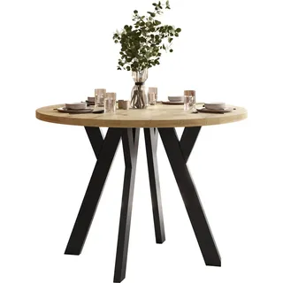 Runder Ausziehtisch VOLTA LOFT, Tischplatte Artisan, schwarze Beine - Schwarz