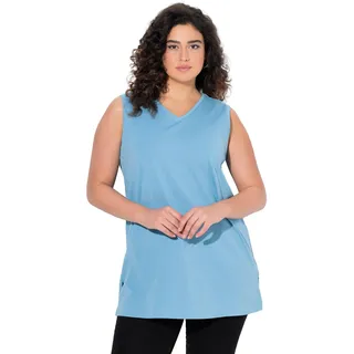 Ulla Popken Damen große Größen Übergrößen Plus Size Top, Oberteil Basic, Tank-Top, V-Ausschnitt, lockerer Schnitt helles Petrol 58+ 531122714-58+