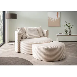 LeGer Home by Lena Gercke Rundsessel ISALIE Samt 153 x 98 x 208 cm Beige mit Hocker