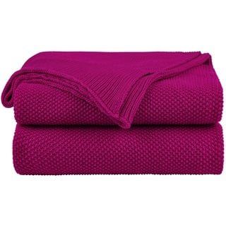 PiccoCasa Überwurfdecke aus 100% Baumwolle, einfarbig, leicht, dekorative Überwürfe und Decken, weiche Strickdecke für Sofa, Couch, Fuchsia, 127 x 152,4 cm