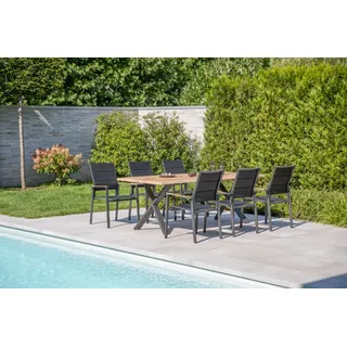 Niehoff Set Baumtisch Solid, Revent - Das Set besteht aus: 1 x Baumtisch Solid X-Gestell, 6 x Stapelsessel Revent.